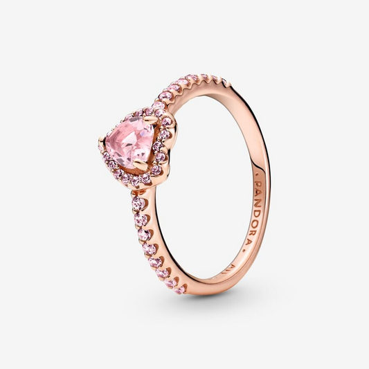 Anillo Corazón Brillante Elevado Rosa